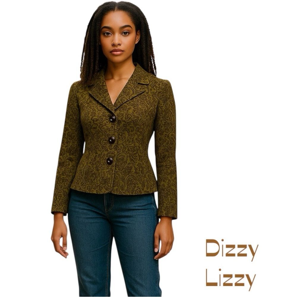 Dizzy Lizzie Green Brown Tapestry Jacket Blazer NWOT Size S